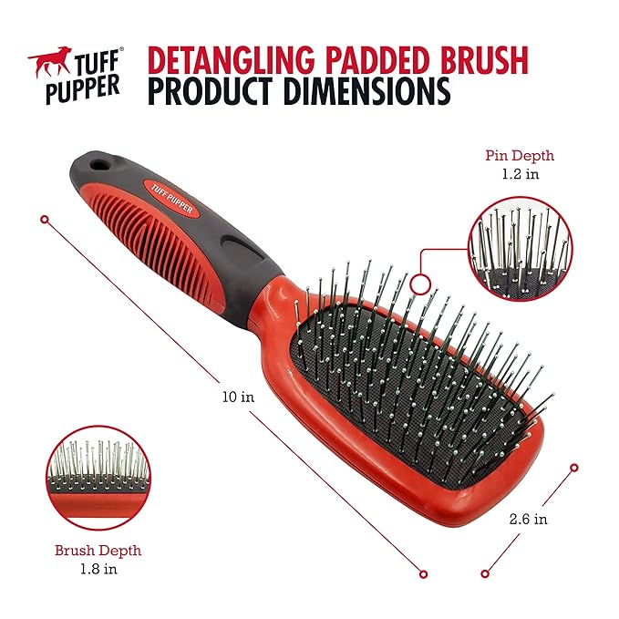 Tuff Pupper Stainless Steel Pin Brush for Long or Short Hair Pets - Detangling & Dematting Undercoat Brush for Dogs, Cats, and All Pets
