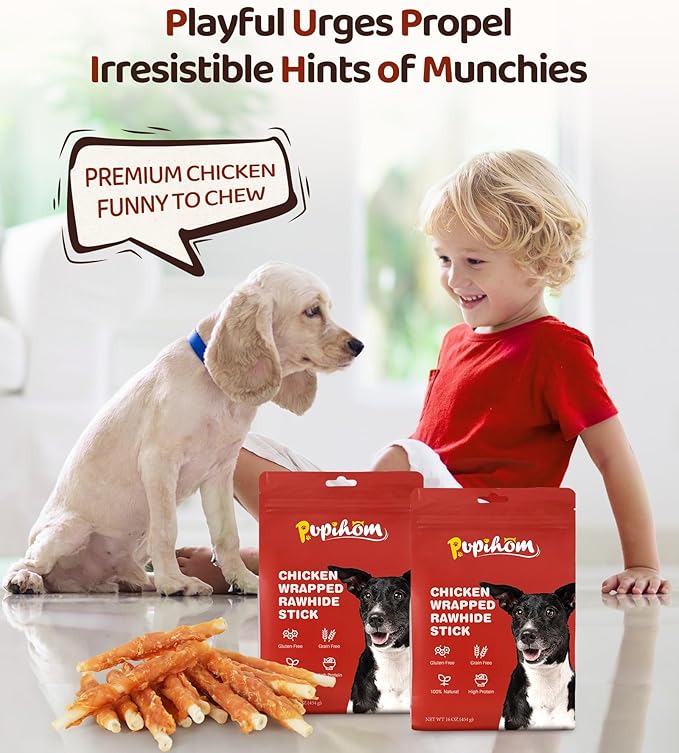 Dog Training Snacks,16OZ Chicken Wrapped Rawhide Stick Dog Treats, Grain Free, Delicious, and Nutritious High Protein Dog Chewy Treats for Dogs