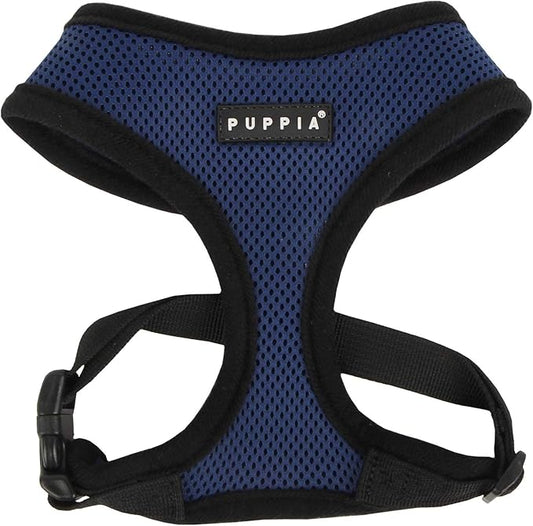 Puppia Soft Dog Harness No Choke Over-The-Head Triple Layered Breathable Mesh Adjustable Chest Belt and Quick-Release Buckle, Royal Blue, Medium