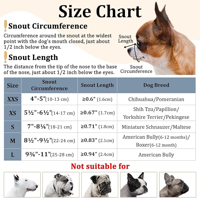 Mayerzon Short Snout Dog Muzzle, Small Muzzle for Chihuahua Shih Tzu American Bully Boxer Puppy, Soft Fabric Muzzles for Grooming Vet Visits