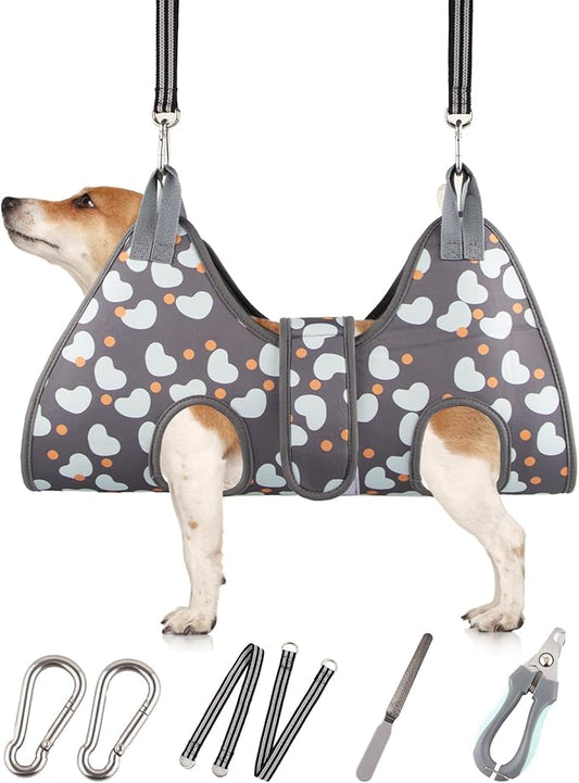 Dog Grooming Hammock for Small Dogs, Cats & Puppies - Adjustable, Mesh, Includes Nail Clippers & File