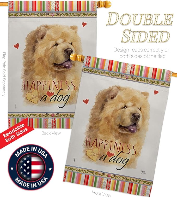 Breeze Decor Cream Chow Happiness House Flag Pack Dog Puppy Spoiled Paw Canine Fur Pet Nature Farm Animal Creature Vintage Applique Banner Small Garden Yard Gift Double-Sided, Made in USA