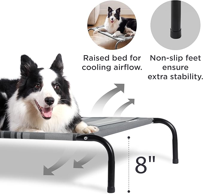 Bedsure Large Elevated Cooling Outdoor Dog Bed - Raised Dog Cots Beds for Large Dogs, Portable Indoor & Outdoor Pet Hammock Bed with Skid-Resistant Feet, Breathable Mesh, Striped Grey, 49 inches