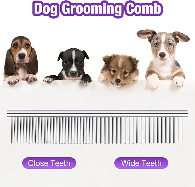 Professional Dog Grooming Scissors with Safety Round Tips, 5 in 1 Dog Grooming Scissors Kit, 4CR Stainless Steel Pet Grooming Shears for Dog, Cat,Sharp and Sturdy, Purple