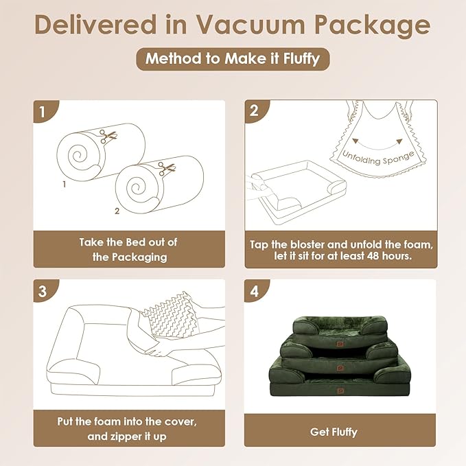 EHEYCIGA Orthopedic XL Dog Beds, Waterproof Memory Foam Dog Bed for Extra Large Dogs, Non-Slip Bottom and Egg-Crate Foam Big Dog Couch Bed with Washable Removable Cover, Dark Green