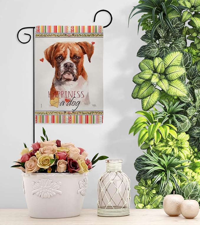 Breeze Decor Boxer Happiness Garden House Flag Kit Dog Puppy Spoiled Paw Canine Fur Pet Nature Farm Animal Creature Decoration Banner Small Yard Gift Double-Sided, Made in USA