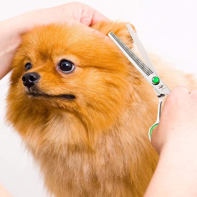 PURPLEBIRD 7 Inch Straight Dog Grooming Scissors Professional Pet Thinning Texturizing Shears Safety Noiseless Blunt Tip Trimming Shearing for Dogs Cats Japanese Stainless Steel Silver