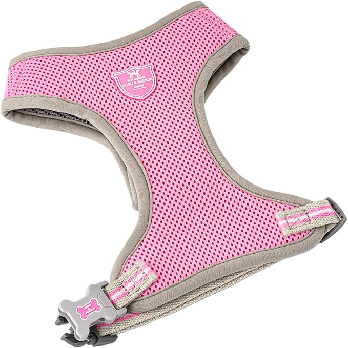 HUGO & HUDSON Dog Harness No-Pull Pet Harness Adjustable Quick Dry Mesh Padded Vest, Pink, L