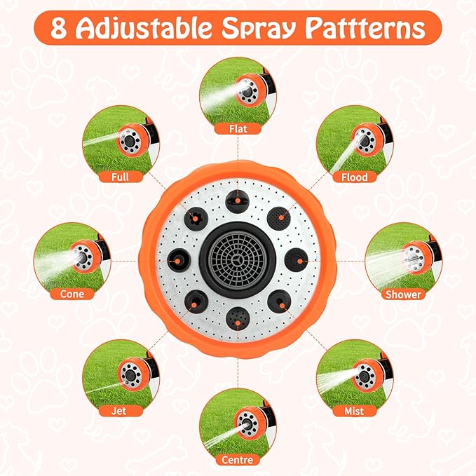 Rypet Dog Wash 8 Pieces Pet Bathing Tool Set Includes Expandable Hose Nozzle Foam Sprayer Connector Dog Rubber Brush for Bathing Dog, Horse or Other Pet