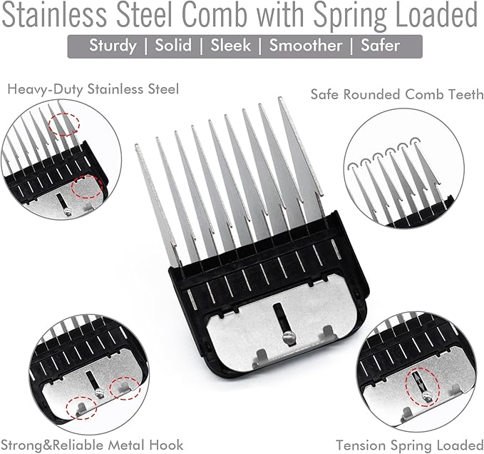 Professional A5 Style Animal Clipper Stainless Steel Color-Coded Snap-on Attachment Guard Guide Comb, 1/8"-1" Compatible with Wahl KM Series Oster A5 Andis Detachable Blade Pet Groomers (#6 - 3/4")