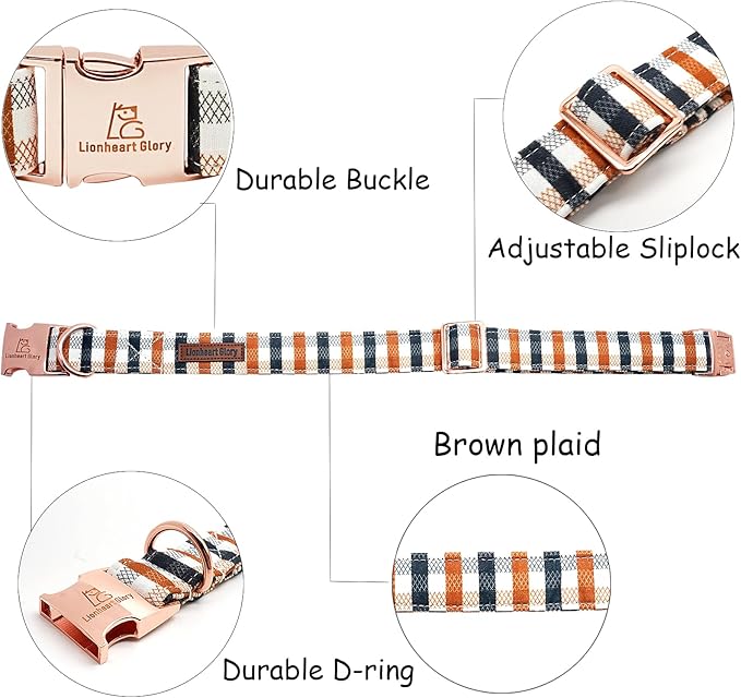 Lionheart glory Plaid Dog Collars Fall Dog Collar Heavy Duty Adjustable Dog Collar for Medium Collar Dog Female or Male Dog Collar