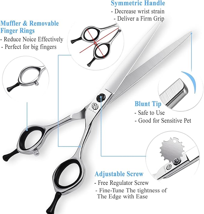 Purple Dragon Dog Scissors 7 Inch Straight Shears for Dogs and Cats Japanese Steel 440C Professional Right-Handed Dog Hair Scissors for Dog Hairdresser and Beginners