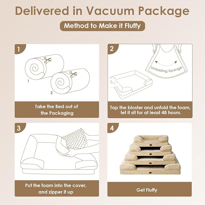 EHEYCIGA Orthopedic Dog Beds for Large Dogs, Waterproof Memory Foam Large Dog Bed with Sides, Non-Slip Bottom and Egg-Crate Foam Large Dog Couch Bed with Washable Removable Cover, Greige