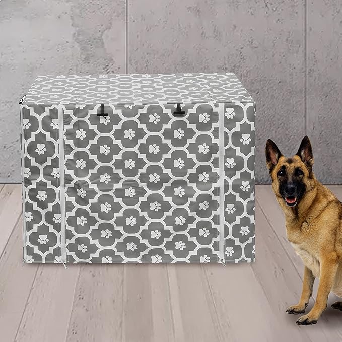 Pethiy Dog Crate Cover Durable Polyester Pet Kennel Cover Universal Fit for Wire Dog Crate - Fits Most 36 inch Dog Crates - Cover only-Gray Soles-36