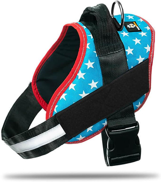 Non Pull Dog Harness with Patch Panels and Handle, Adjustable, Reflective, No Choke, Heavy Duty Easy On Service Dog Vest Harnesses for Medium Large Small Sized Dogs - Light Blue, XL