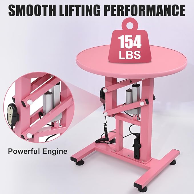 24" Electric Dog Grooming Table, Fast Lift Heavy Duty 360° Rotating Pet Grooming Desk for Small Dogs with Anti Skid Tabletop, Remote, Grooming Set, Tool Organizer, Pink