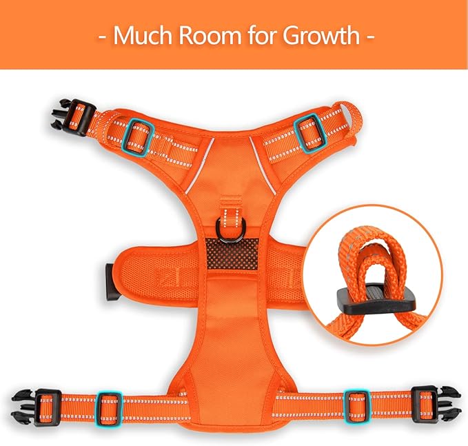 PoyPet No Pull Dog Harness, No Choke Reflective Dog Vest, Adjustable Pet Harnesses with Easy Control Padded Handle for Small Medium Large Dogs(Orange Matching Trim,S)