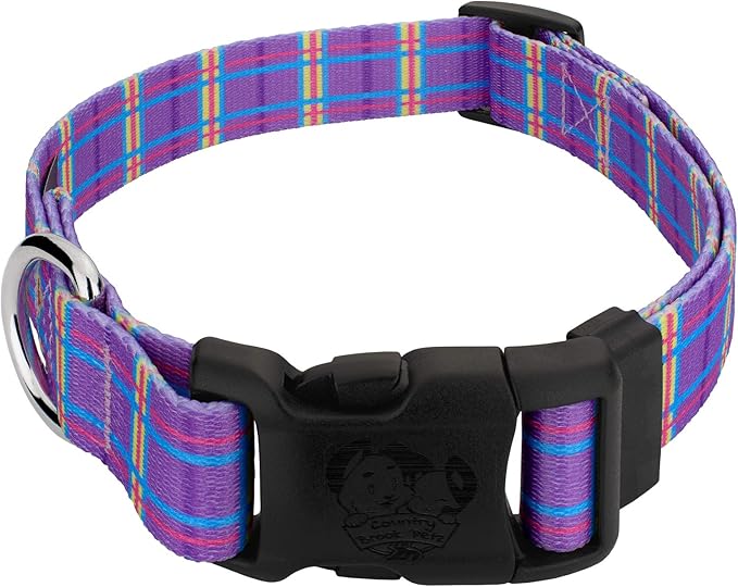 Country Brook Petz - Deluxe Grape Plaid Dog Collar - Made in The U.S.A. - Plaid and Argyle Collection Featuring Charming Designs (1/2 Inch, 2XS)