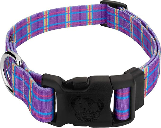 Country Brook Petz - Deluxe Grape Plaid Dog Collar - Made in The U.S.A.- Plaid and Argyle Collection Featuring Charming Designs (1 Inch, Large)