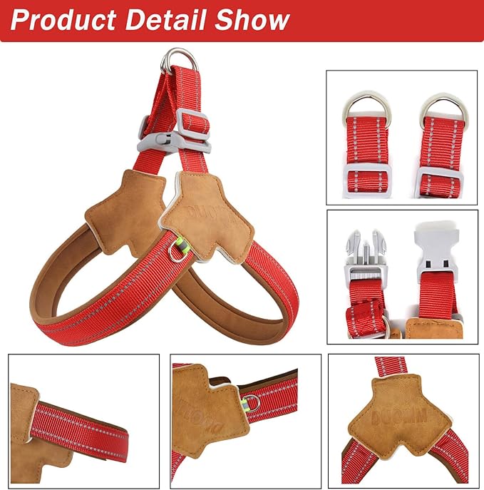Dog Harness Y-Shaped Harness Breathable Heat Dissipation Easy to Wear Night Reflective Signs for Small and Large Dogs to Wear (Bright Red,S Bust 13in-18in)