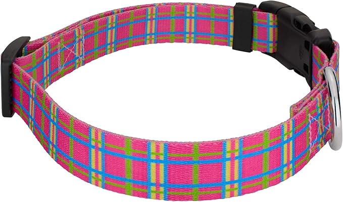 Country Brook Petz - Deluxe Bubblegum Pink Plaid Dog Collar - Made in The U.S.A. - Plaid and Argyle Collection Featuring Charming Designs (1 Inch, Large)