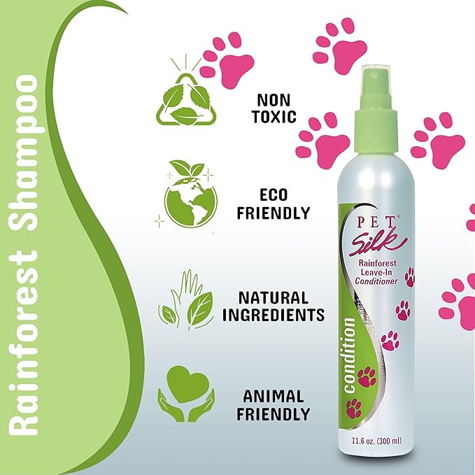 Pet Silk Rainforest Clean Scent Leave-in Conditioner 11.6oz, Long-Lasting Fragrance for Your Pet's Coat, Detangler for All Pets, Infused with Vitamin E, Gentle & Safe for Your Pet's Skin and Coat!