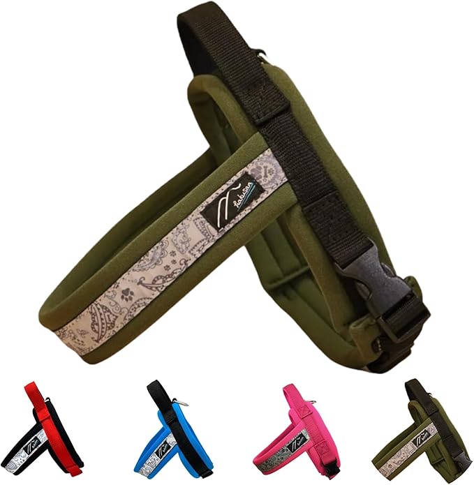 hakusan】 New Just Fit Dog Harness Dragon - Reflective, Paisley, Stress-Free, Japanese Made,one-touch buckles,easily put on,(Black×Khaki, 4)