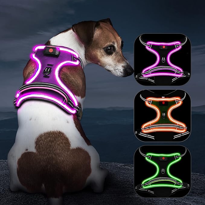 Light Up Dog Harness No Pull LED Dog Harness with Handle Vizbrite Rechargeable Lighted Dog Vest Harness for Small/Medium/Large/X-Large Size Dogs No Pull, 4 Point Adjustable Dog Harness