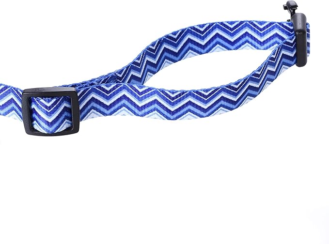 Mile High Life Dog Collar | Cute Puppy Collars | Lightweight Girl Dog Collar | Soft Boy Dog Collars | w Geometric Ocean Wavy Pattern (Blue, Large)
