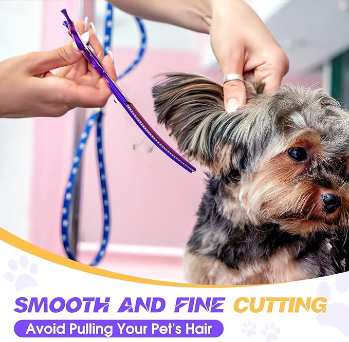 JASON 7.5" Curved Chunkers Shears - Professional Dog Scissors for Grooming, Japanese 440C Stainless Steel Blender Shears with Diamond Adjustable Screw (35 Teeth, Purple)