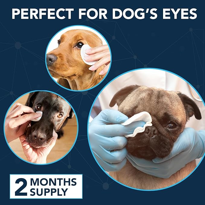 NOVEHA Dog Eye Wipes - Plant-Based Eye Wipes for Dogs - Formulated to Remove Eye Debris, Tear Stains & Eye Discharge - Safe, Convenient, and Large Unscented Wipes (300 Counts)