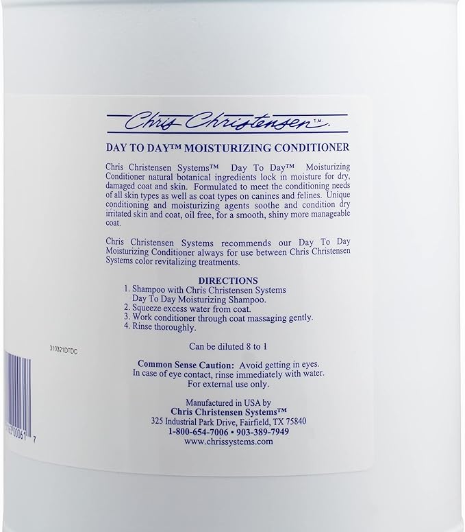 Chris Christensen Day to Day Ultra Concentrated Dog Conditioner, Makes up to 8 Bottles, Groom Like a Professional, Moisturizing, All Coat Types, for Daily Use, Made in USA, 1gal