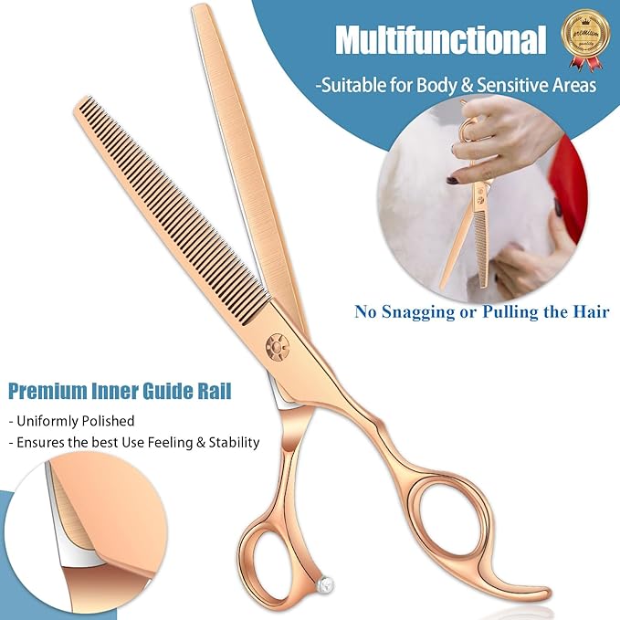 7.5" Dog Grooming Thinning Scissors Trimming Cutting Shears Professional for Dog Cat Pet Animal Grooming on Face and Paws Gold