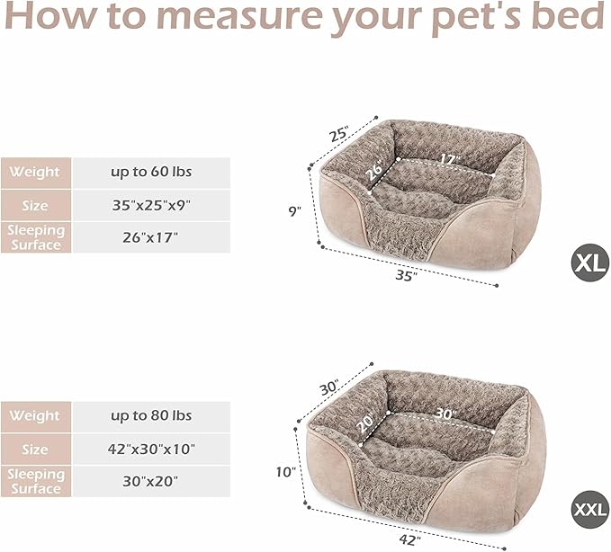 INVENHO XX-Large Dog Bed for Large Medium Small Dogs Rectangle Washable Dog Bed, Orthopedic Dog Bed, Soft Calming Sleeping Puppy Bed Durable Pet Cuddler with Anti-Slip Bottom XXL(42"x30"x10")