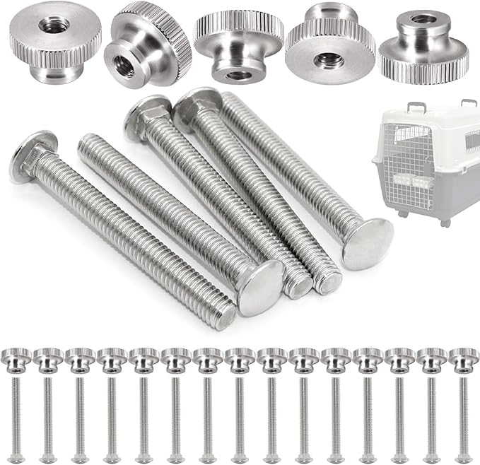 20 Sets Pet Carrier Replacement Fasteners Set - Heavy Duty Stainless Steel Bolts and Nuts for Kennel and Carrier - Includes 20pcs M6 Bolts and Nuts - Dog and Cat Carrier Replacement Parts