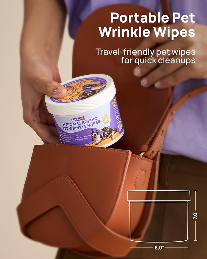 HICC PET Wrinkle Wipes for Dogs, 100 Count, Hypoallergenic Dog Wipes, Wrinkle Wipes French Bulldog, Deep Cleaning & Deodorizing, Dog Wipes for Grooming Faces, Paws & Butts