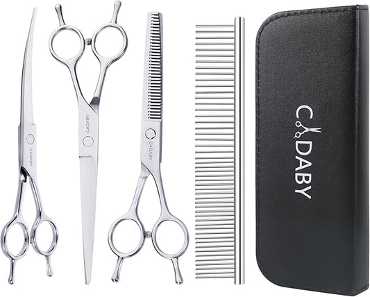 Professional Dog Grooming Scissors, 5 in 1 Kit, 4CR Stainless Steel, Silver, Suitable for Both Hands
