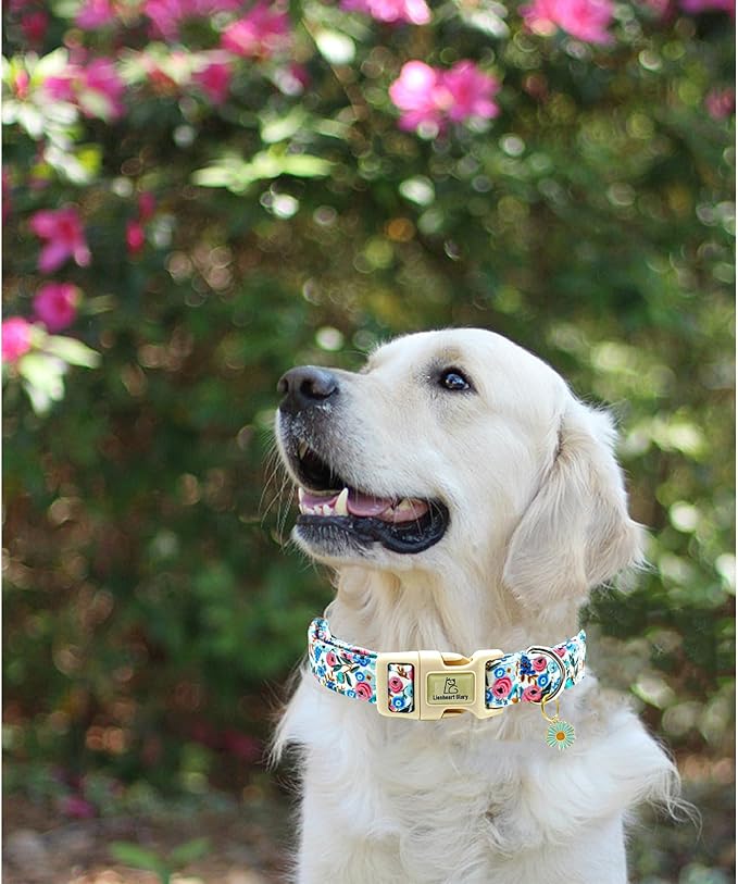 Lionheart glory Dog Collar Flowers Print Dogs Collar Spring Summer Cute Collars Dog Girl or Boy Soft Durable Adjustable Dog Collars for Small Dogs Pet Gift