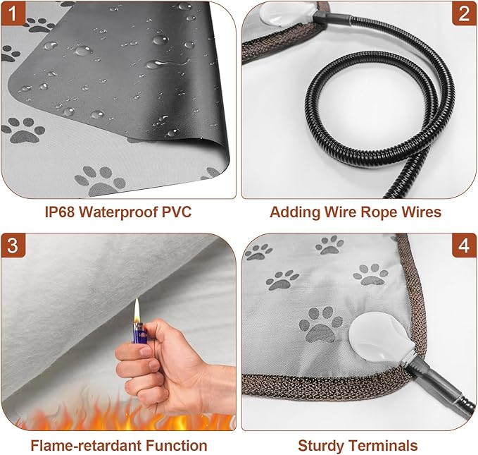 Extra Large Dog Heating Pad 47x30 in Waterproof Pet Heating Pad Smart Thermostat Switch, Whelping Supplies Heated Dog Bed, Adding Wire Rope Wires Puppy Heating Pad Mat-Rose