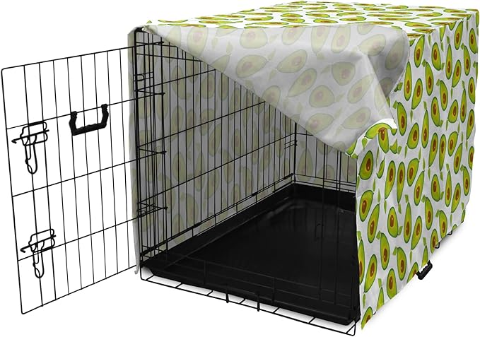 Lunarable Avocado Dog Crate Cover, Pattern of Sliced Healthy Fruits Scattered, Easy to Use Pet Kennel Cover for Cats & Medium Dogs, 30 Inch, Lime Green White Brown