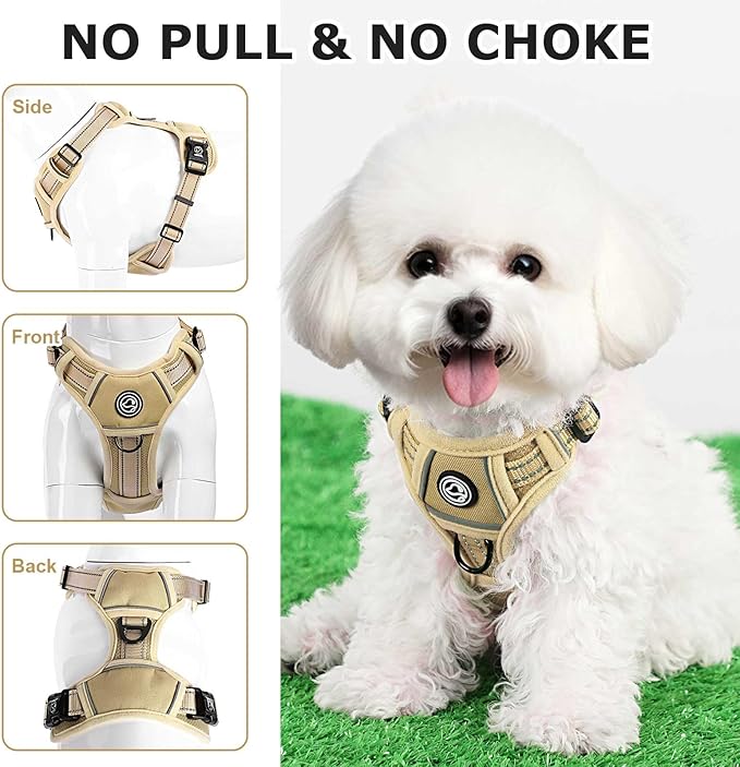 No Pull Dog Harness, Reflective Adjustable Vest, with a Training Handle + 2 Leash Hooks+ 2 Snap Buckles +4 Slide Buckles