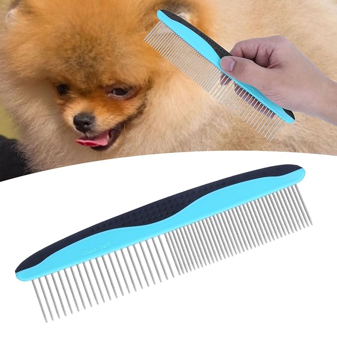 Pet Grooming Dematting Comb with Stainless Steel Teeth Detangling Tool for Knots, Loose Fur Non Slip Handle Comb for Cats Dogs Ideal for Long and Short Hair Pets