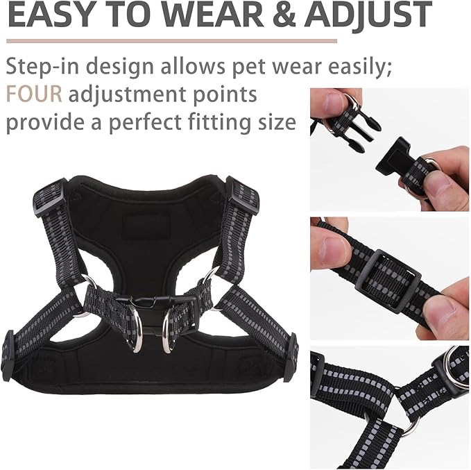 PUPTECK No Pull Dog Harness and Leash Set Reflective No Choke Step in Puppy Halter for XS Small and Medium Sized Dogs, Turquoise, Breathable Mesh, M