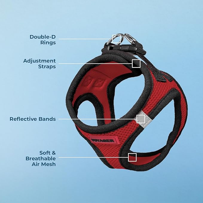 Voyager Step-in Air Dog Harness - All Weather Mesh, Reflective, No Pull Harness for Small, Medium Dogs, Cats - Secure with Hook & Loop Fastener, Buckle, Double D-Rings - Red/Black Trim, XS