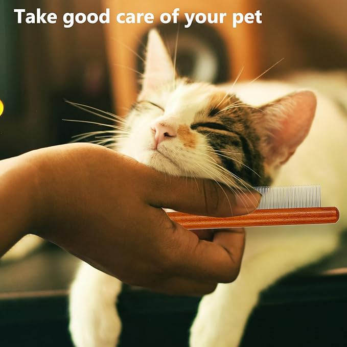 Solid Wooden Puppy Grooming Brush, Pet Flea Lice Comb, Stainless Steel Teeth Massage Comb for Cat Dog Rabbit, Loose Fur for Shih Tzus, Yorkies, and Maltipoos, Small Medium Pets