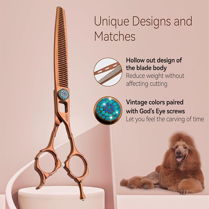 Chunkers Dog Grooming Scissors 7.5'' Professional Thinning Shears for Dogs Pet Grooming Scissors 70% Thinning Rate 21 Teeth High Cobalt Alloy Steel for Groomers(7.5,Chocolate Chunker)