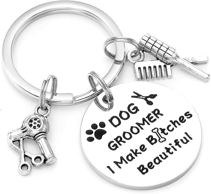 Kivosliviz Dog Groomer Gifts Keychain for Dog Groomers Women Men Key Chains Dog Stylist Presents Dog Grooming Items Pet Hair Groomer Keyring Jewelry Dog Groomer keychain