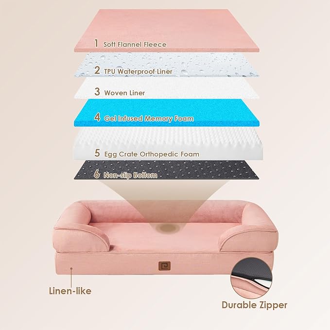 EHEYCIGA Orthopedic Dog Beds for Extra Large Dogs, Waterproof Memory Foam XL Dog Bed with Sides, Non-Slip Bottom and Egg-Crate Foam Big Dog Couch Bed with Washable Removable Cover, Dusty Pink