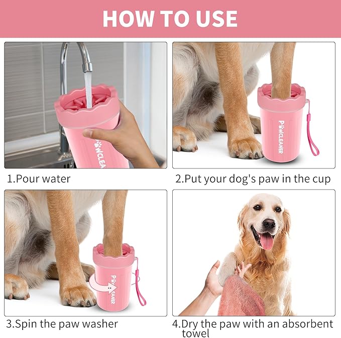 Dog Paw Cleaner for Dogs, (with 3Pcs Absorbent Towels & Adjustable Bath Brush) Dog Paw Washer, Pet Foot Cleaner (Pink, Medium)