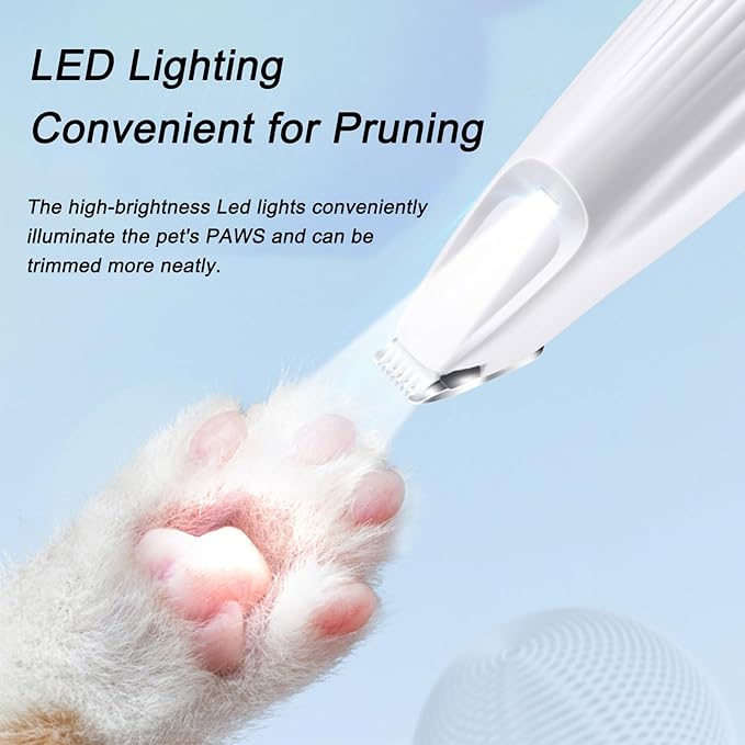 Rechargeable Pet Paw Trimmer with LED Light for Small Dogs - Precision Grooming Tool for Feet, Ears, and Face Hair （White）